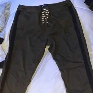 Dark Green/Black striped khaki joggers